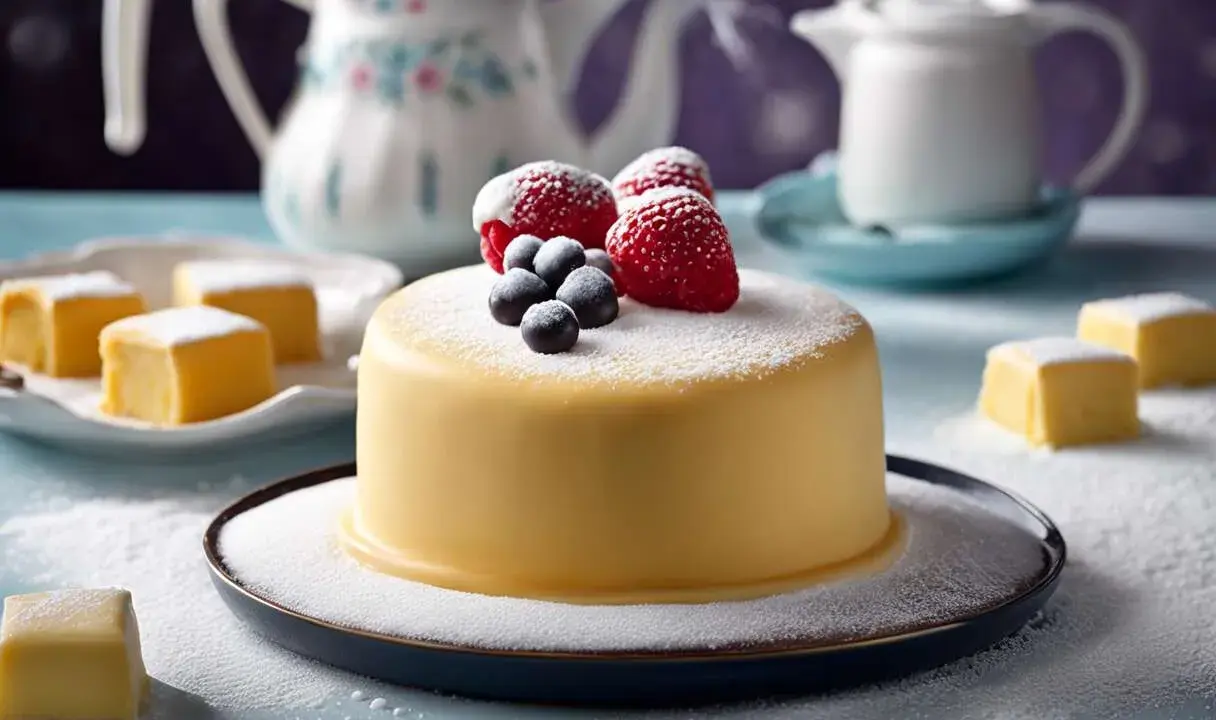 Un délicieux fondant pâtissier, orné de fruits rouges et de myrtilles, est prêt à être dégusté.