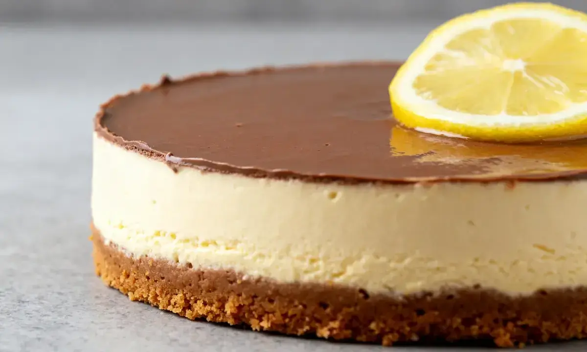 Gâteau au chocolat et à la crème, garni d'une tranche de citron. Une recette insert citron parfaite pour l'été.