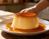 Un délicieux flan à la crème pâtissière et son caramel doré, prêt à être dégusté.