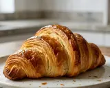 Un croissant doré et feuilleté, prêt à être dégusté. La pâte à croissant est parfaite pour un petit-déjeuner gourmand.