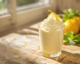 Délicieuse mousse au citron, légère et aérienne, garnie de zestes jaunes vifs. Des citrons et de la menthe fraîche en arrière-plan.