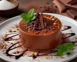 Un délicieux gâteau au chocolat, garni de copeaux de chocolat et de menthe fraîche. Le fond de gateau est parfait pour une dégustation gourmande.