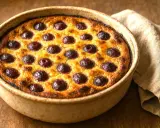 Un clafoutis aux cerises moelleux, doré et gourmand, prêt à être dégusté. Une recette simple pour un dessert parfait.