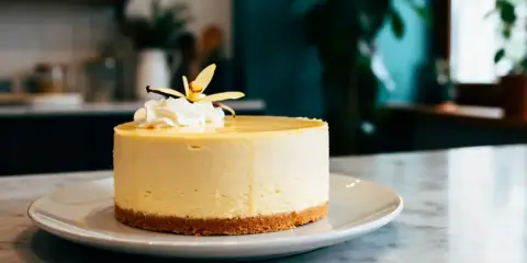 Un délicieux entremet à la mousse vanille, garni de crème fouettée et d'une fleur de vanille.
