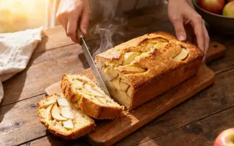 Un quatre-quarts aux pommes moelleux et parfumé, prêt à être dégusté. La meilleure recette pour un goûter réconfortant.