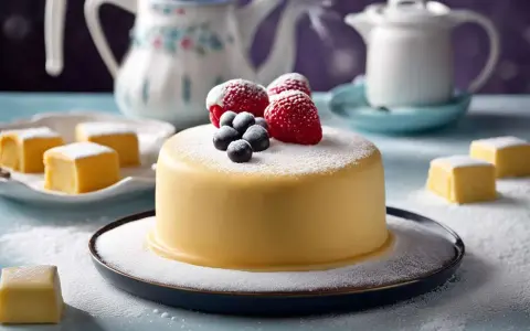 Un délicieux fondant pâtissier, orné de fruits rouges et de myrtilles, est prêt à être dégusté.