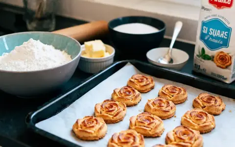 Biscuits en forme de roses, prêts à être dégustés. Une recette professionnelle de rose des sables qui fait saliver.