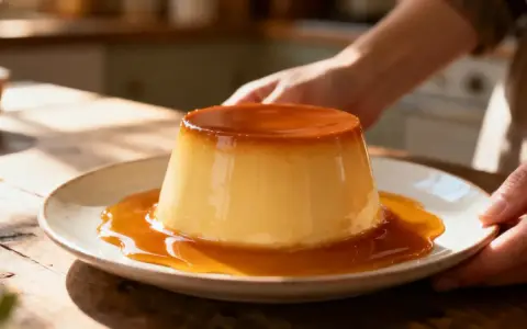 Un délicieux flan à la crème pâtissière et son caramel doré, prêt à être dégusté.