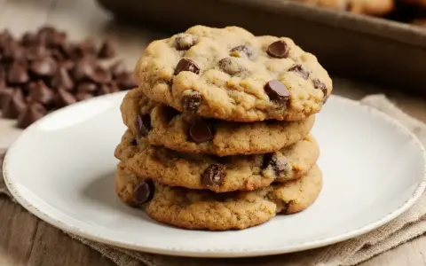 Pile de biscuits aux pépites de chocolat, un délice sans farine. Parfaits pour une pause gourmande.