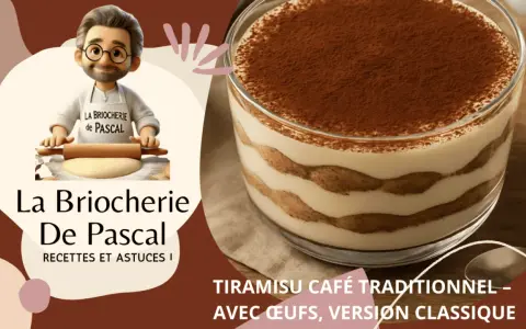 Un délicieux tiramisu recette classique, avec des couches de crème et de café, saupoudré de cacao. Pascal de La Briocherie partage ses astuces.