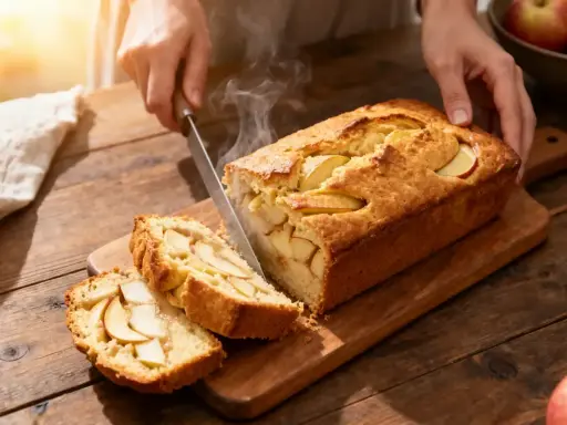 Un quatre-quarts aux pommes moelleux et parfumé, prêt à être dégusté. La meilleure recette pour un goûter réconfortant.