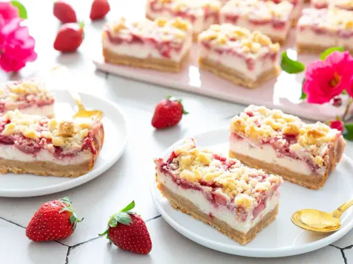 Délicieux fraisier sans gluten, garni de crumble doré et de fraises fraîches. Parfait pour un goûter gourmand.