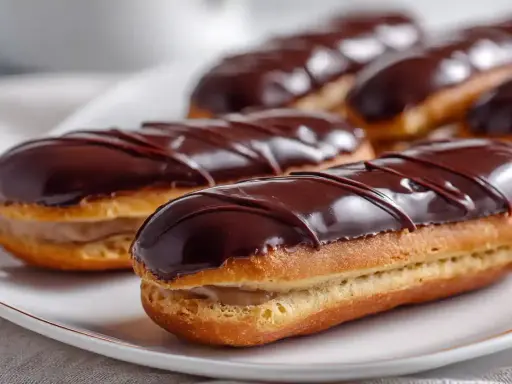 Éclairs au chocolat, leur glaçage brillant et leur crème onctueuse invitent à la gourmandise.