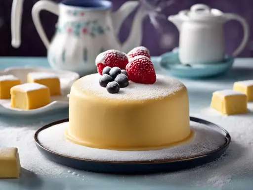 Un délicieux fondant pâtissier, orné de fruits rouges et de myrtilles, est prêt à être dégusté.