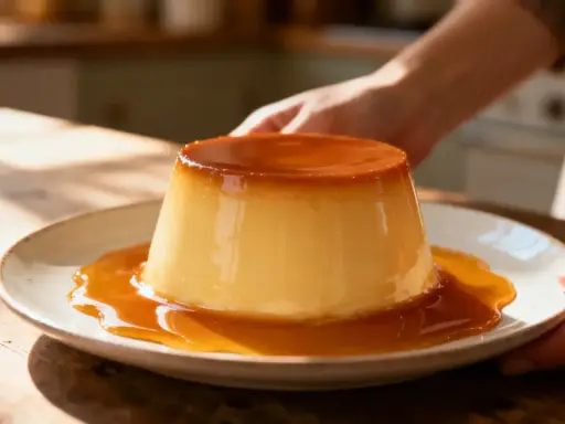 Un délicieux flan à la crème pâtissière et son caramel doré, prêt à être dégusté.