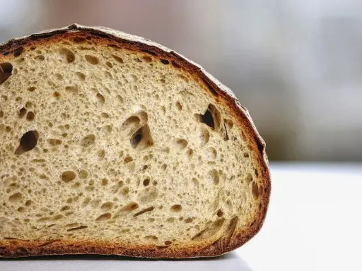 Tranche de pain artisanal à la mie aérée et à la croûte dorée. Pour savoir comment conserver le pain, il faut le garder à température ambiante.