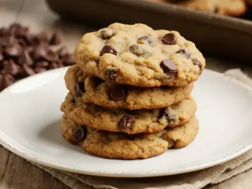 Pile de biscuits aux pépites de chocolat, un délice sans farine. Parfaits pour une pause gourmande.
