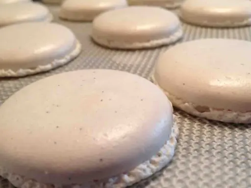 Douceurs délicates : des macarons meringue française blancs, parfaits et prêts à être dégustés.