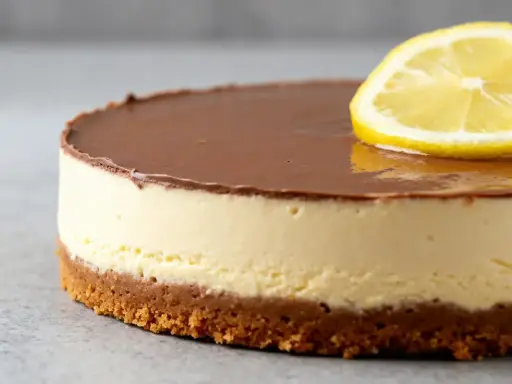 Gâteau au chocolat et à la crème, garni d'une tranche de citron. Une recette insert citron parfaite pour l'été.