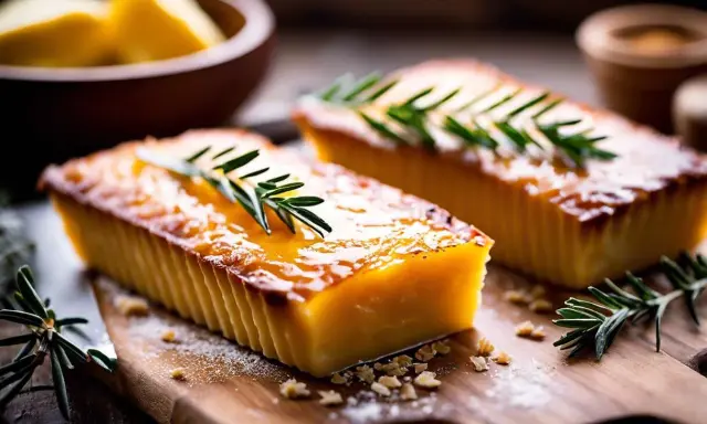 Deux tartes dorées, garnies de romarin, témoignent d'une cuisson pâte feuilletée réussie. Un délice visuel.