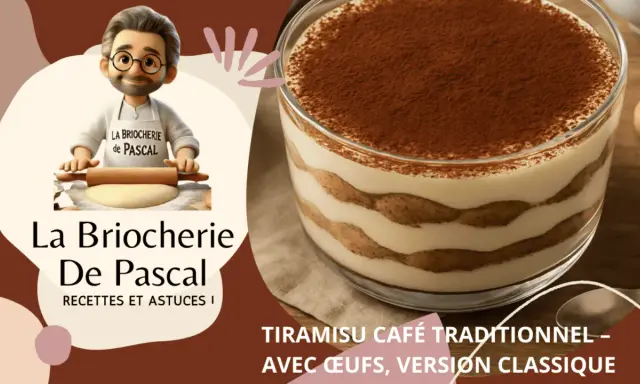 Un délicieux tiramisu recette classique, avec des couches de crème et de café, saupoudré de cacao. Pascal de La Briocherie partage ses astuces.
