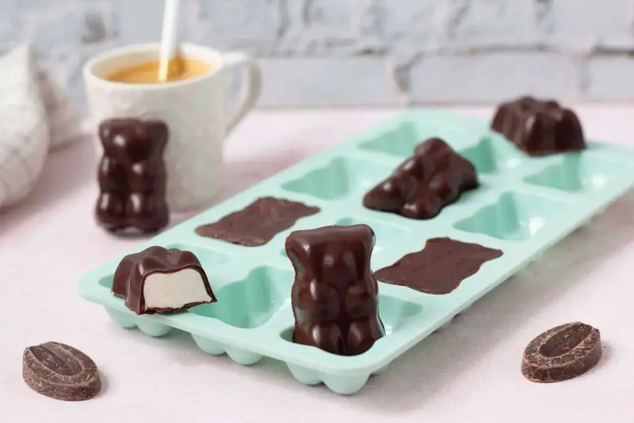 Délicieux oursons guimauve enrobés de chocolat, prêts à être dégustés. Une recette gourmande pour petits et grands.