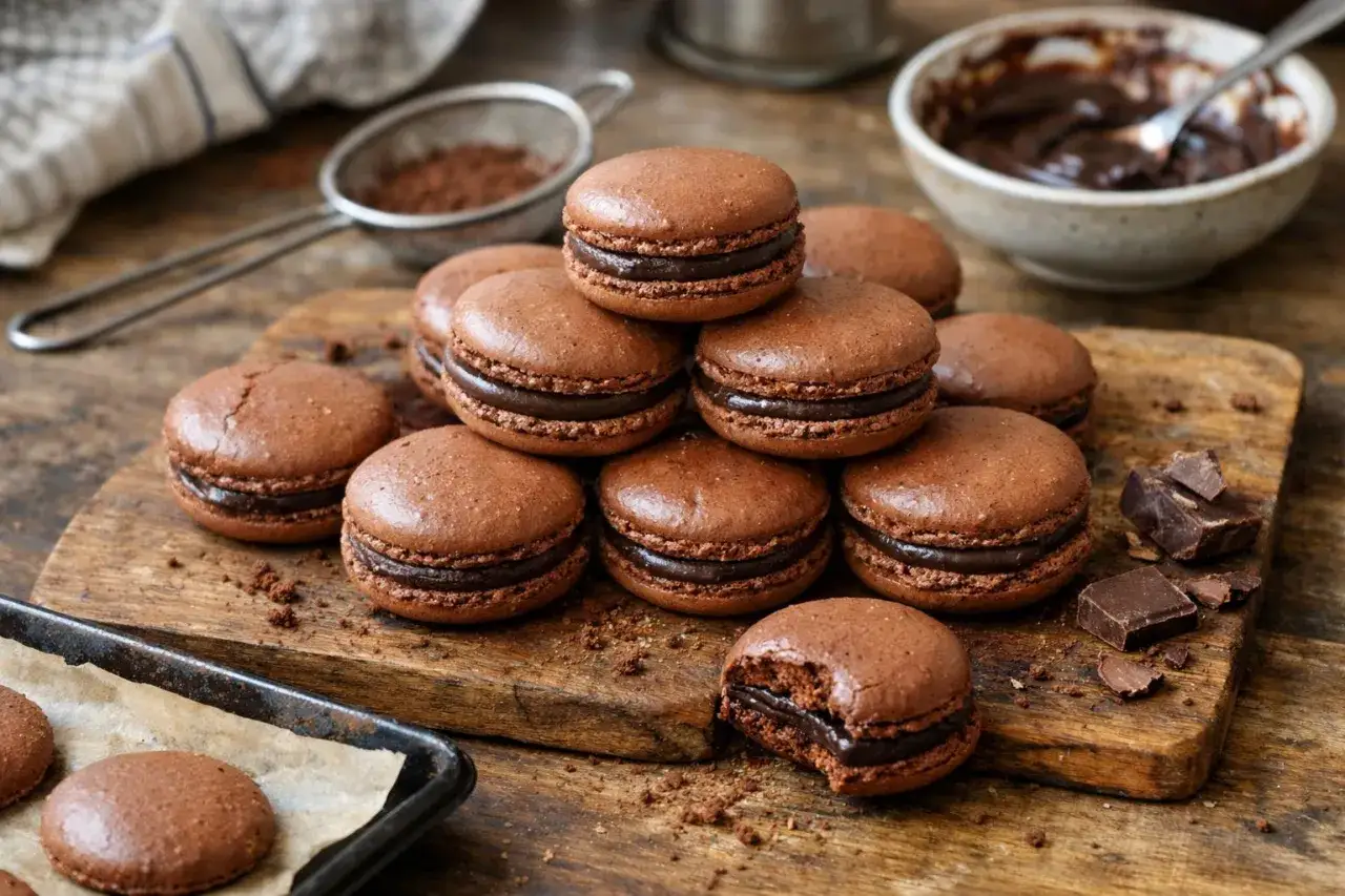Délicieux macarons au chocolat, parfaits pour une recette macaron chocolat gourmande. Un délice à croquer !