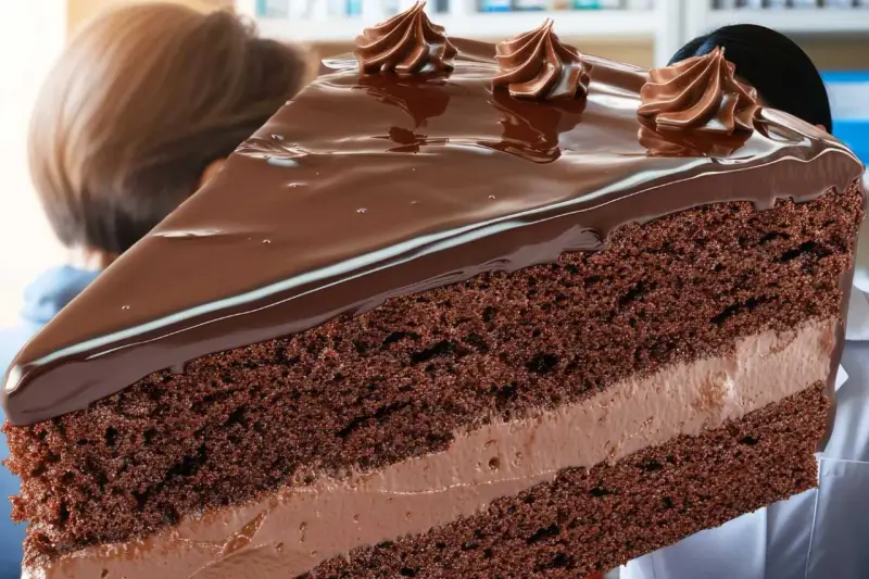 Une part généreuse de gâteau au chocolat, nappée de glaçage brillant et décorée de volutes de crème. Un délice qui rappelle l'opulence d'un opéra gateau.